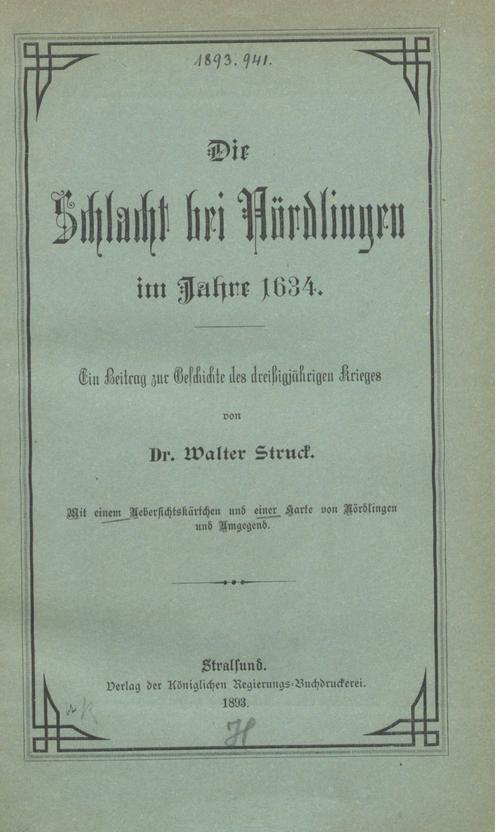Titelblatt: Die Schlacht bei Nördlingen im Jahre 1634 von Walter Struck